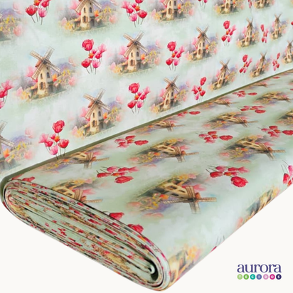 Tricoline Digital 100% Algodão - Coleção Artesanato - Estampa Jardim do Moinho