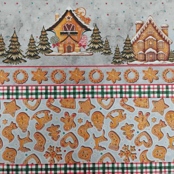 Tricoline Digital 100% Algodão - Coleção Natal - Barrado Biscoitos De Natal