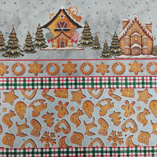 Tricoline Digital 100% Algodão - Coleção Natal - Barrado Biscoitos De Natal