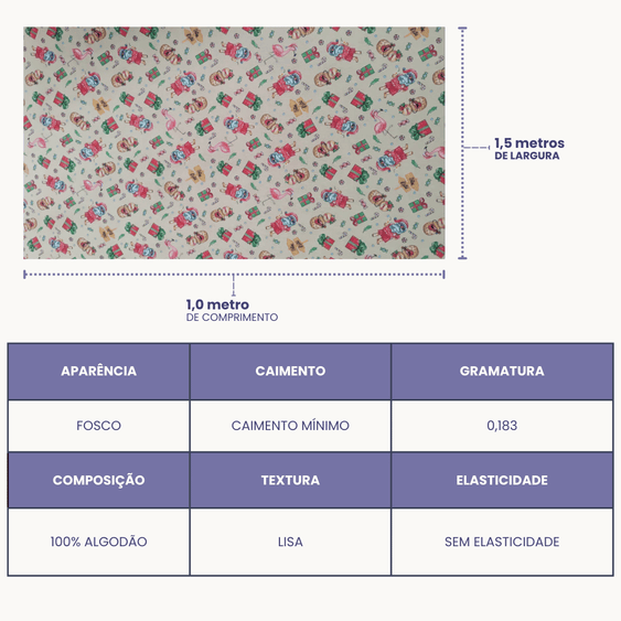 Tricoline Digital 100% Algodão - Coleção Natal - Estampa Papai Noel no Verão