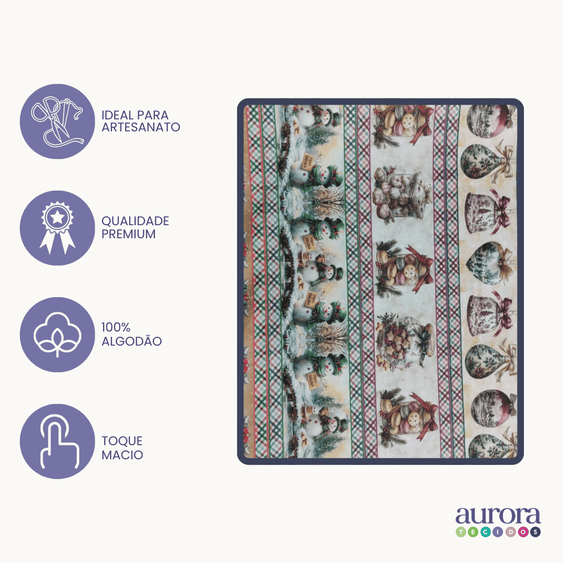 Tricoline Digital 100% Algodão - Coleção Natal - Barrado De Natal