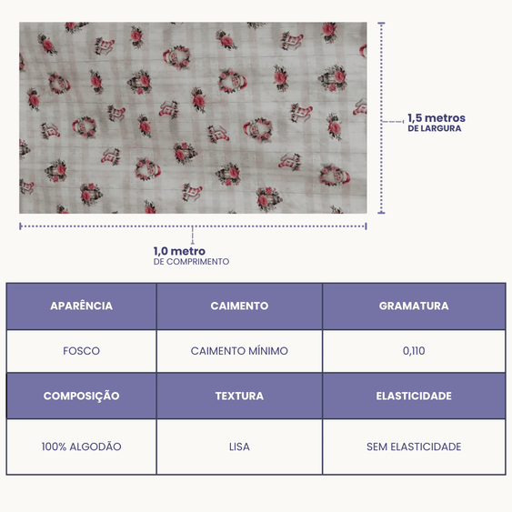 Tricoline Digital 100% Algodão - Coleção Natal - Estampa Papai Noel Florido