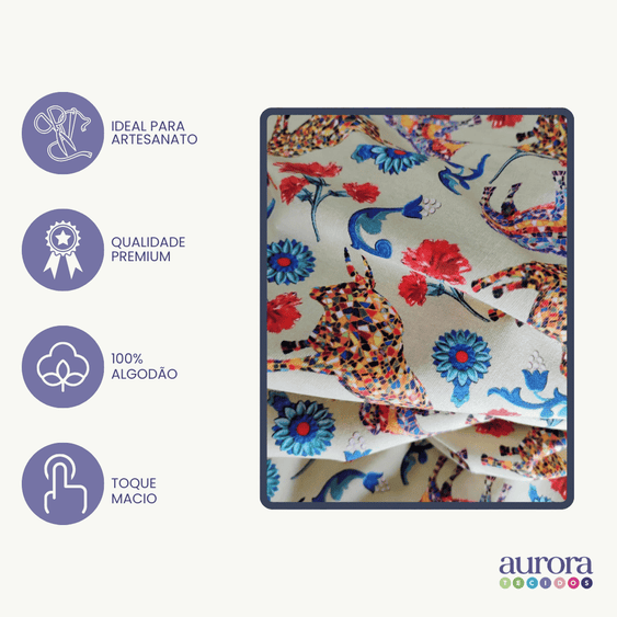 Tricoline Digital 100% Algodão - Coleção Volta ao Mundo -  Espanha Floral