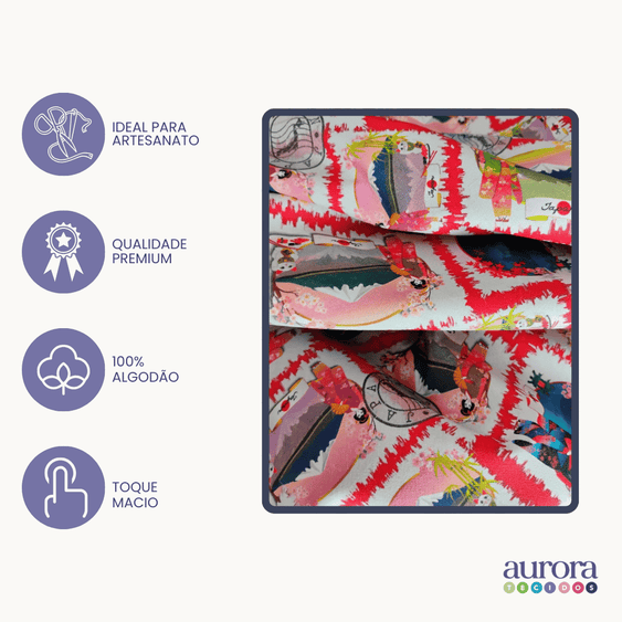 Tricoline Digital 100% Algodão - Coleção Volta ao Mundo - Estampa Japão Turismo