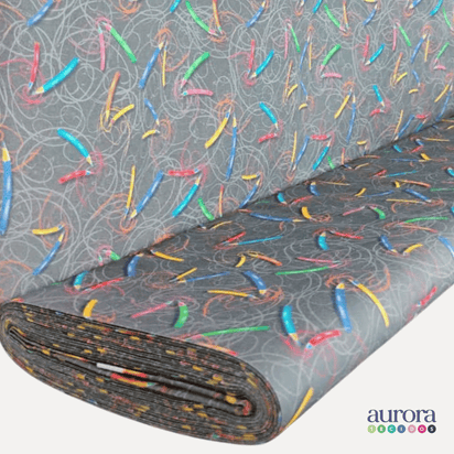 Tricoline Digital 100% Algodão - Escolar - Lápis e Rabiscos Pretos