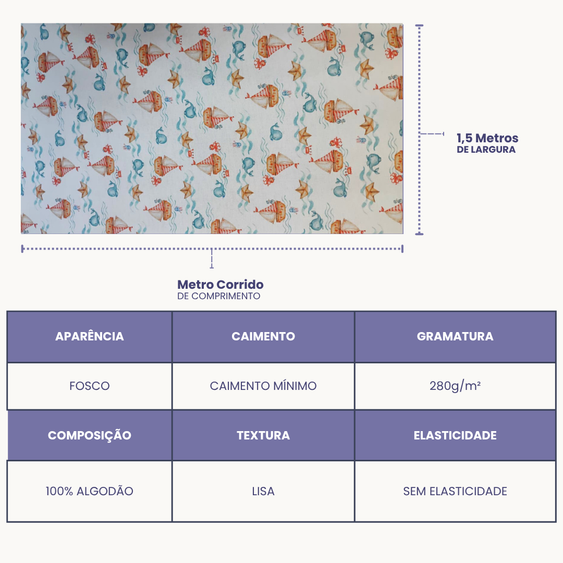 Tecido Flanela Digital - Estampas Animais Marinhos