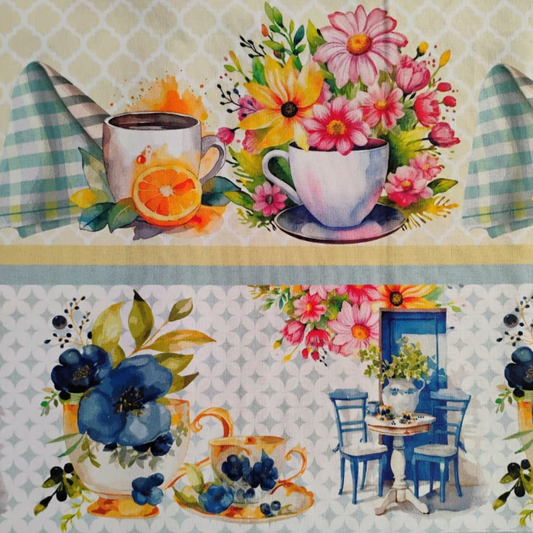 Tricoline Digital 100% Algodão - Coleção Cozinha Encantada Barrado III