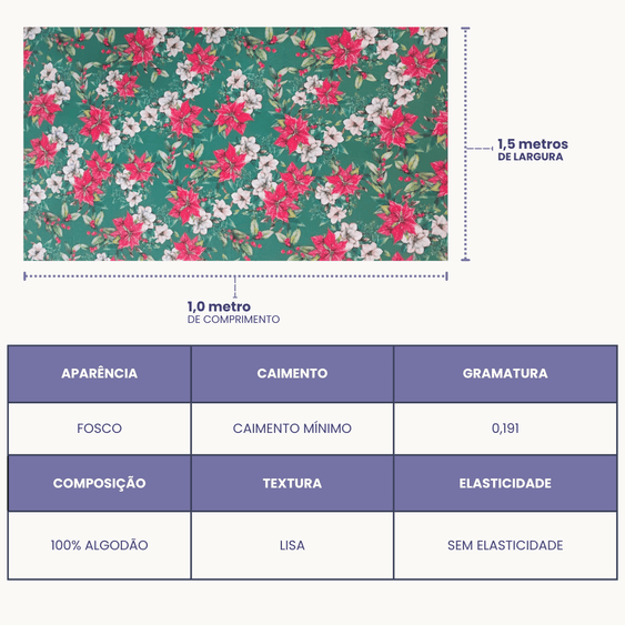 Tricoline Digital 100% Algodão - Coleção Natal Encantado - Floral Natalino