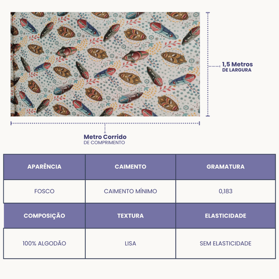 Tricoline Digital 100% Algodão - Coleção Volta ao Mundo - Estampa Mascaras Africanas