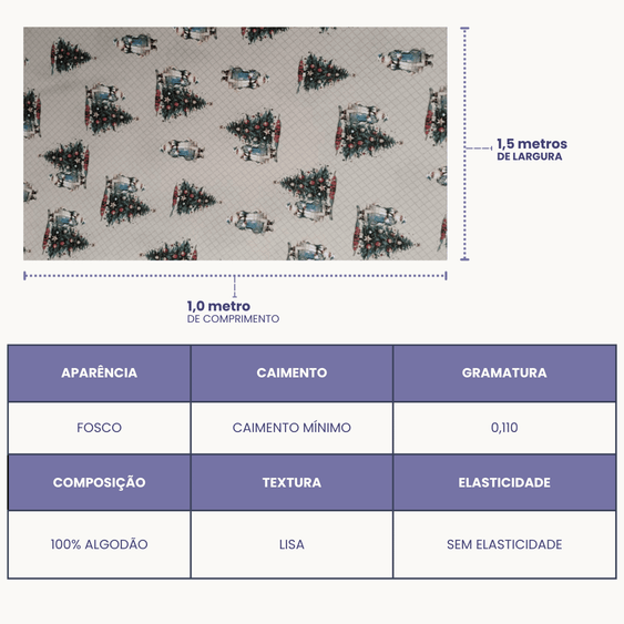 Tricoline Digital 100% Algodão - Coleção Natal - Estampa Árvore de Natal