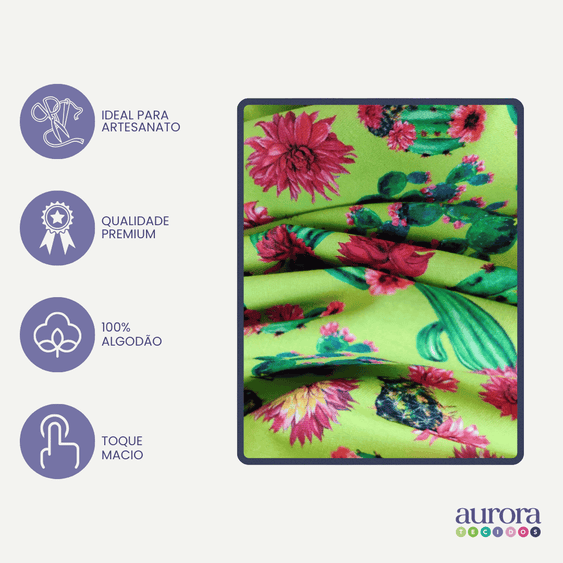 Tricoline Digital 100% Algodão - Coleção Volta ao Mundo - México Floral