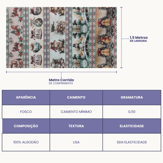 Tricoline Digital 100% Algodão - Barrados - Estampa Sinos de Natal