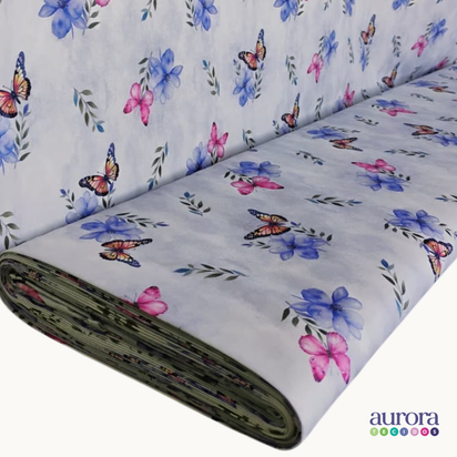Tricoline Digital 100% Algodão -Coleção Artesanato - Estampas Borboletas ao Vento