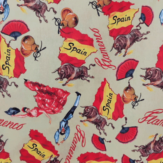 Tricoline Digital 100% Algodão - Coleção Volta ao Mundo - Espanha Cultura