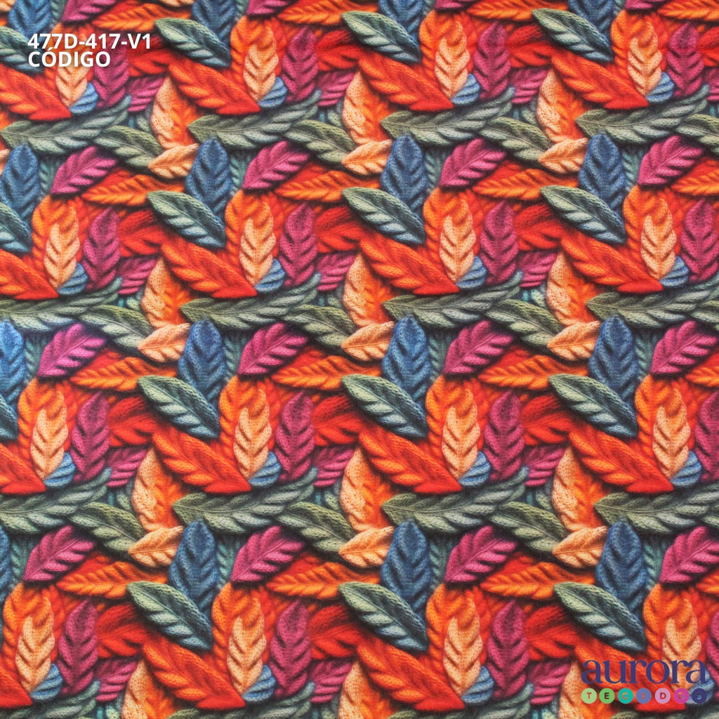 Tricoline Digital 100% Algodão - Coleção 3D - Folhagem