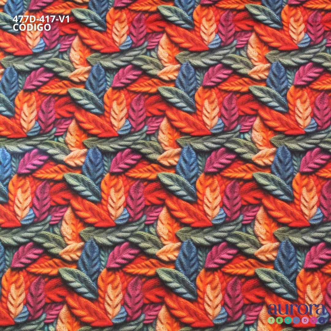 Tricoline Digital 100% Algodão - Coleção 3D - Folhagem