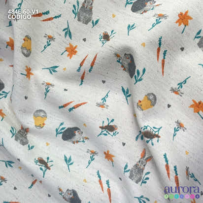 Cotton Linen - Linho com Algodão - Estampa Coelho e Pintinhos