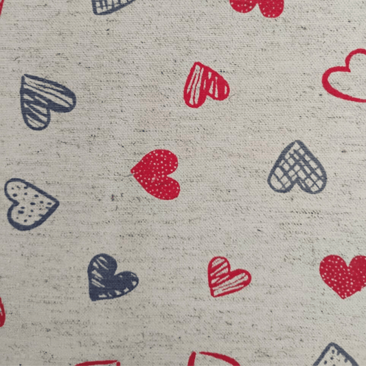 Tecido Linho com Algodão -Coleção Artesanato - Estampa  Corações
