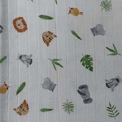 Tecido Fraldas Mini Quadriculadas /  Estampas Digitais - Coleção  Animais / Para Artesanato e Enxoval