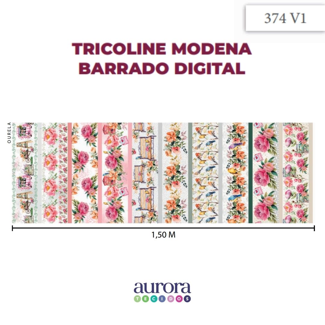 Tricoline Digital 100% Algodão - Coleção Cozinha Encantada Barrado I