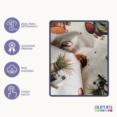Tricoline Digital 100% Algodão -Coleção Artesanato - Estampa Sabor da Roça