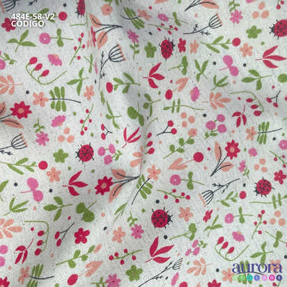 Cotton Linen - Linho com Algodão - Floral e Joaninhas