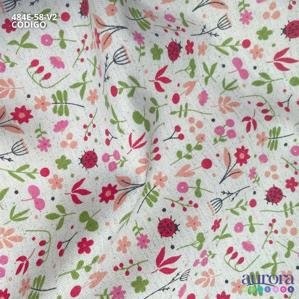 Cotton Linen - Linho com Algodão - Floral e Joaninhas