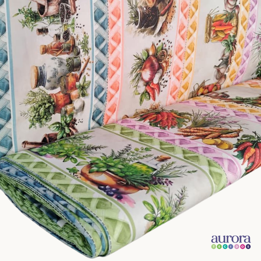 Tricoline Digital 100% Algodão - Coleção  Barrados - Estampa Temperos