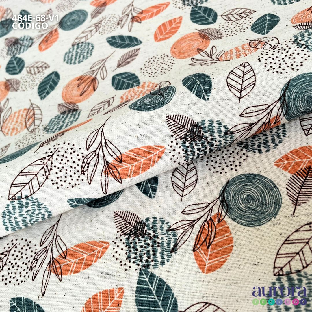 Cotton Linen - Linho com Algodão - Estampa Folhagem Entardecer