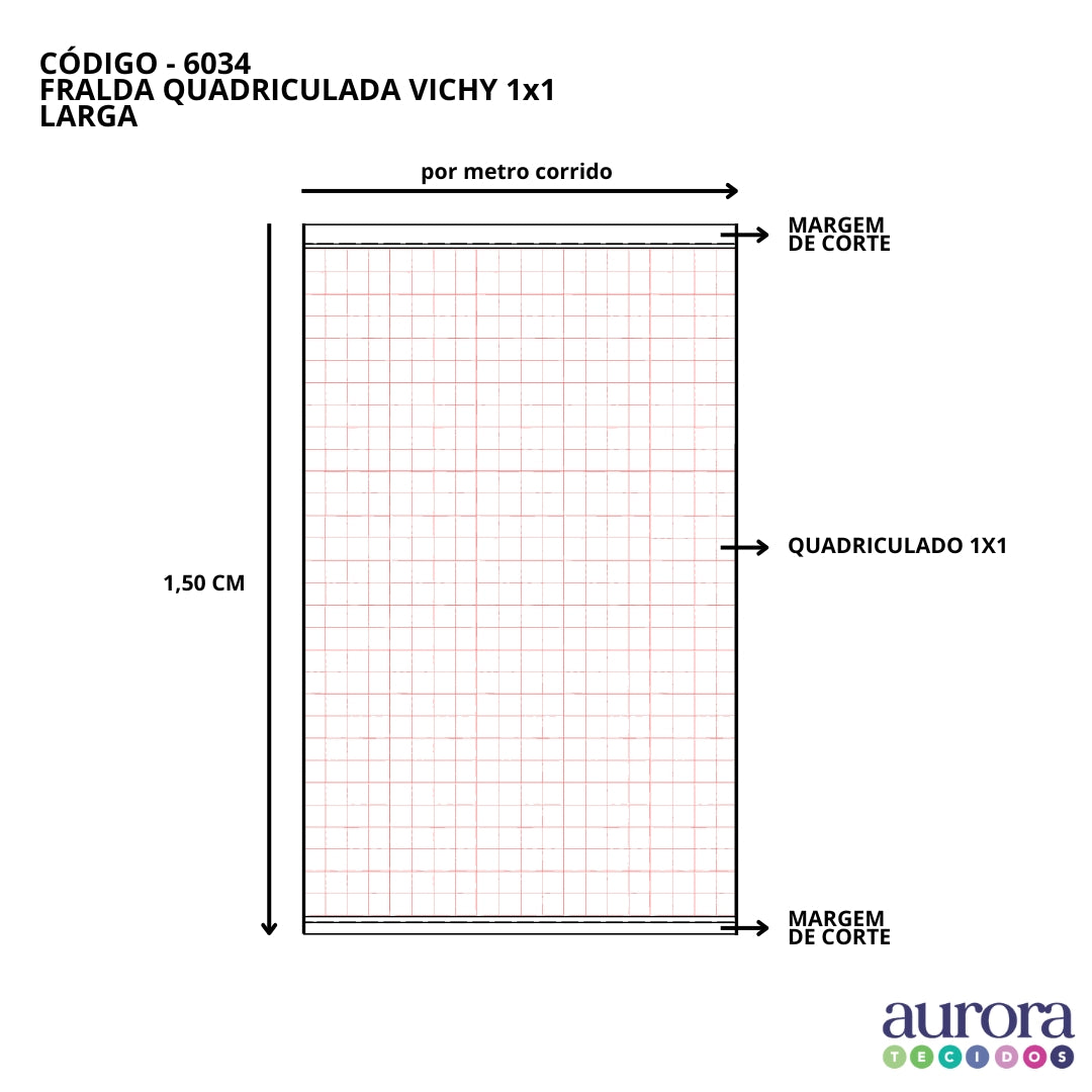 Fralda Lisa Quadriculada Vichy 1x1 - Larga 1,50m