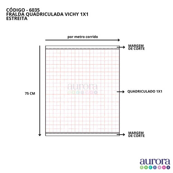 Fralda Lisa Quadriculada Vichy 1x1 - Estreita 0,75m