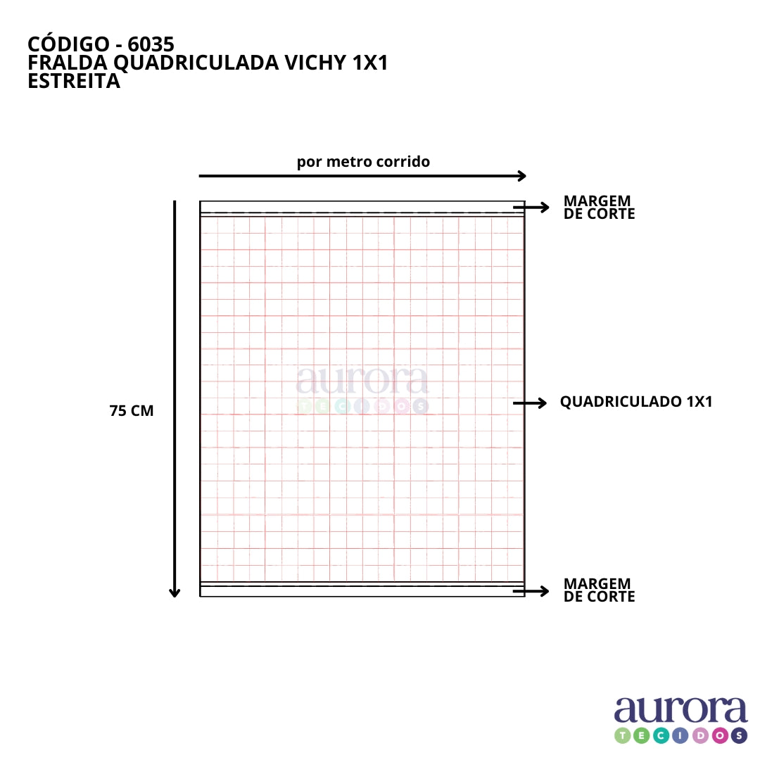 Fralda Lisa Quadriculada Vichy 1x1 - Estreita 0,75m