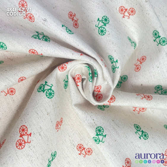 Tecido Algodão Linho Listras 80% Algodão / 20% Linho -  Estampa Bicicletas