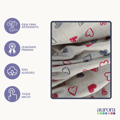 Tecido Linho Misto com Algodão Estampa  Corações