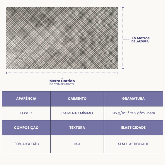 Cotton Linen - Linho com Algodão - Xadrez Diagonal Entardecer
