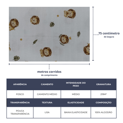 Tecido Fraldas Mini Quadriculadas /  Estampas Digitais - Coleção  Animais / Para Artesanato e Enxoval