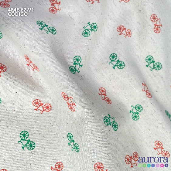 Tecido Algodão Linho Listras 80% Algodão / 20% Linho -  Estampa Bicicletas