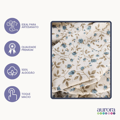 Tecido Linho com Algodão - Coleção Artesanato - Estampa Mini Rosas