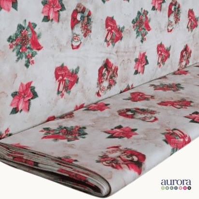 Tricoline Digital 100% Algodão - Papai Noel e Presentes