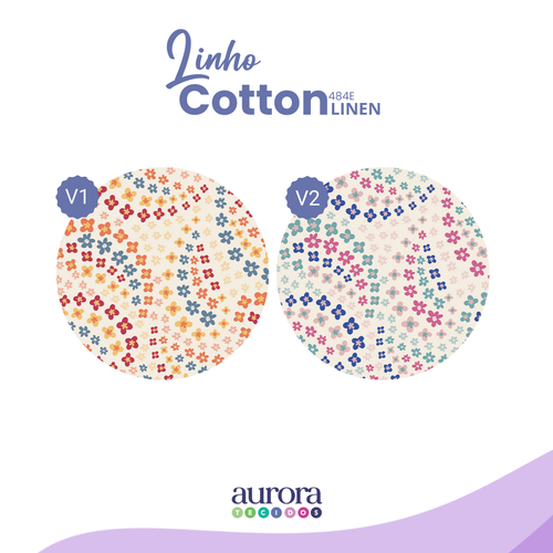Cotton Linen - Linho com Algodão - Floralzinho Geométrico Entardecer