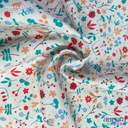 Cotton Linen - Linho com Algodão - Floral e Joaninhas