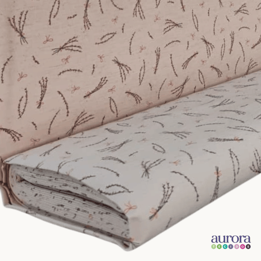 Tecido Linho com Algodão - Coleção Artesanato - Estampa Lavanda e Laços