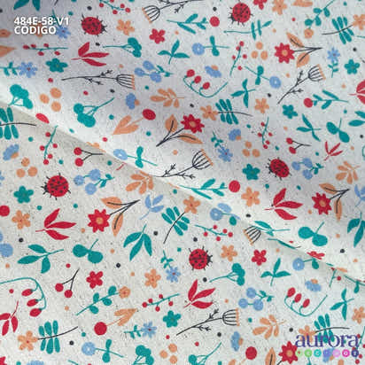 Cotton Linen - Linho com Algodão - Floral e Joaninhas