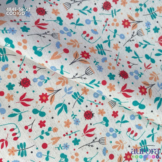 Cotton Linen - Linho com Algodão - Floral e Joaninhas