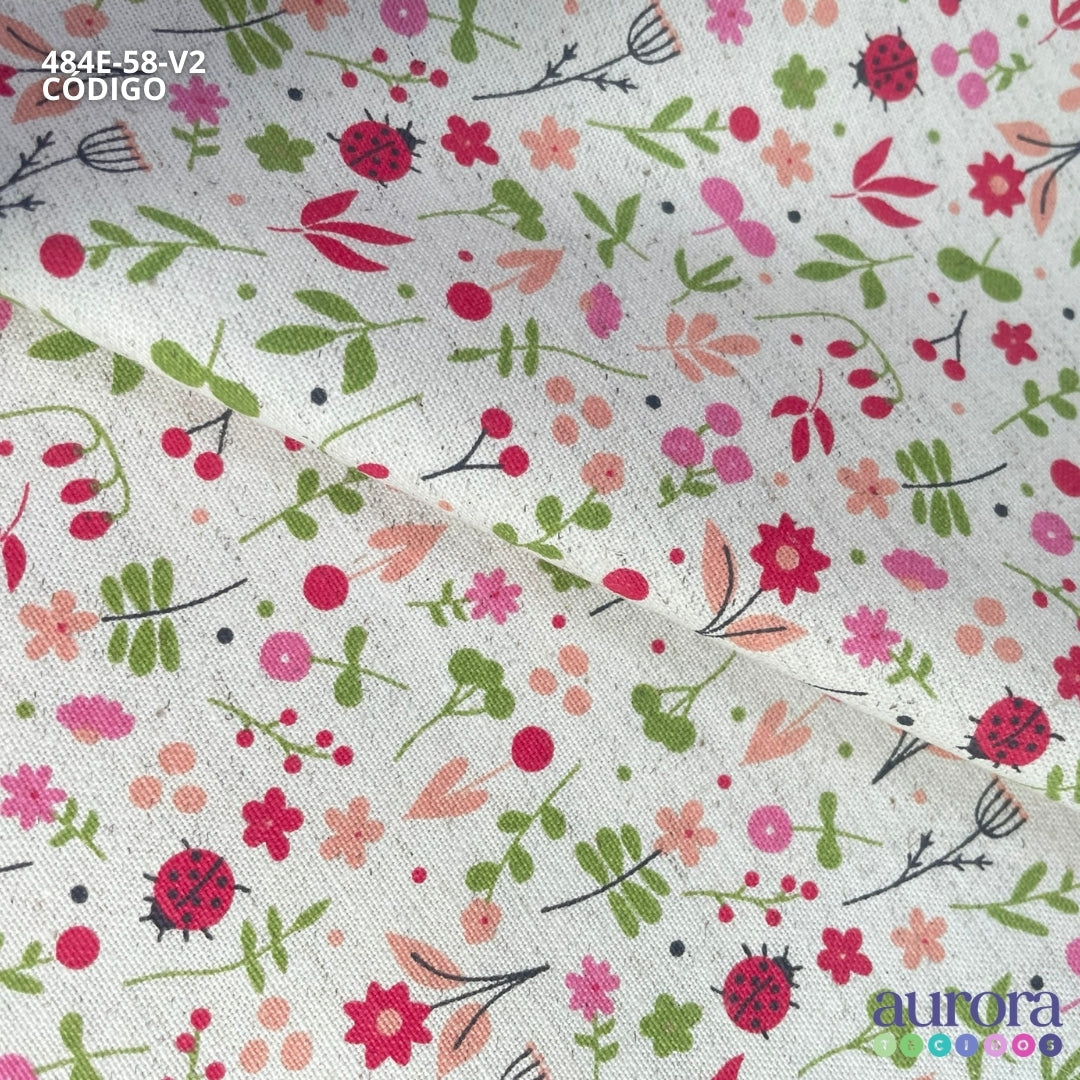 Cotton Linen - Linho com Algodão - Floral e Joaninhas
