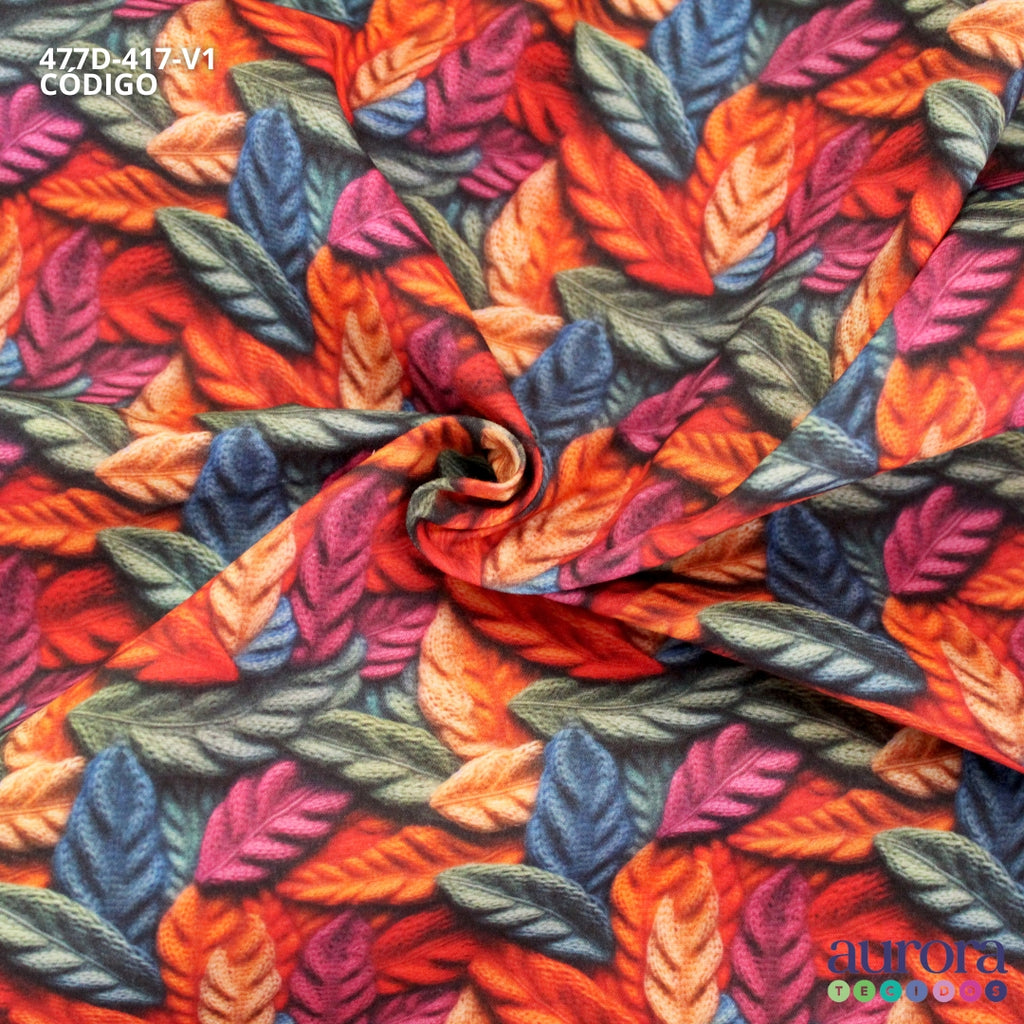 Tricoline Digital 100% Algodão - Coleção 3D - Folhagem