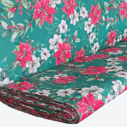 Tricoline Digital 100% Algodão - Coleção Natal Encantado - Floral Natalino