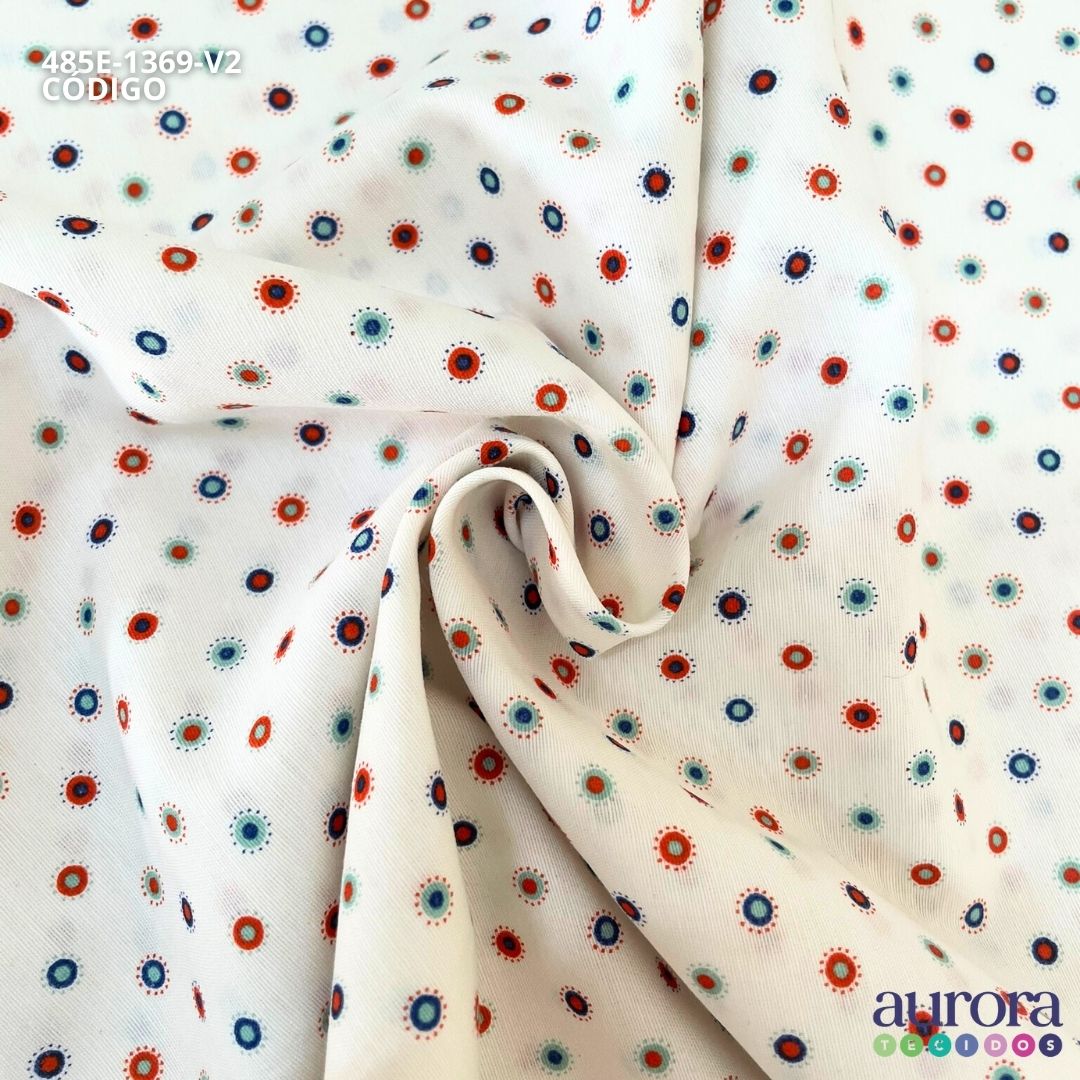 Tricoline- Camisaria- Estampa Geométrica Círculos Boho Chic para Moda e Artesanato