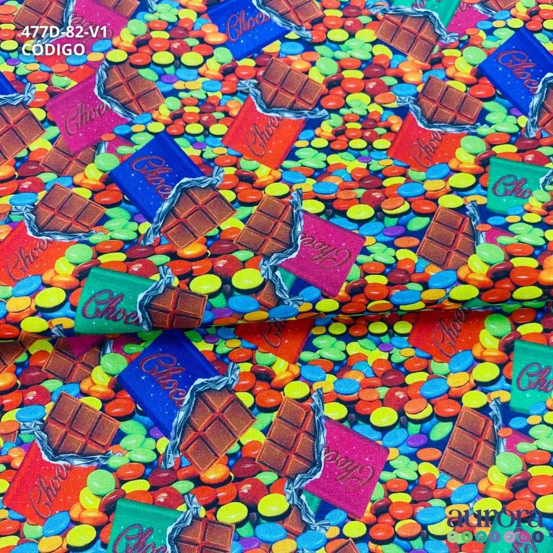 Tricoline Modena Digital 100% Algodão -   Páscoa Encantada Chocolate  M&M's