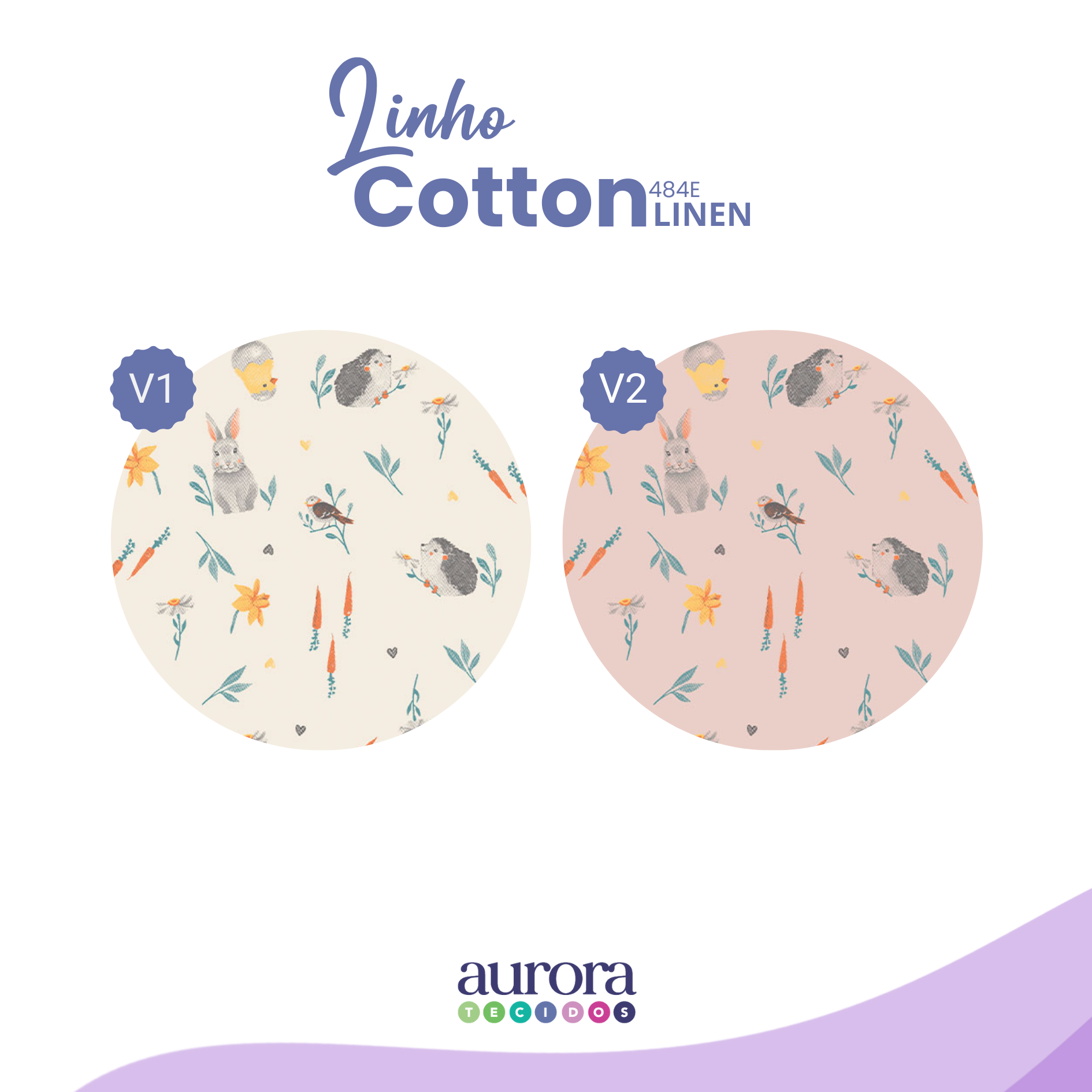 Cotton Linen - Linho com Algodão - Estampa Coelho e Pintinhos